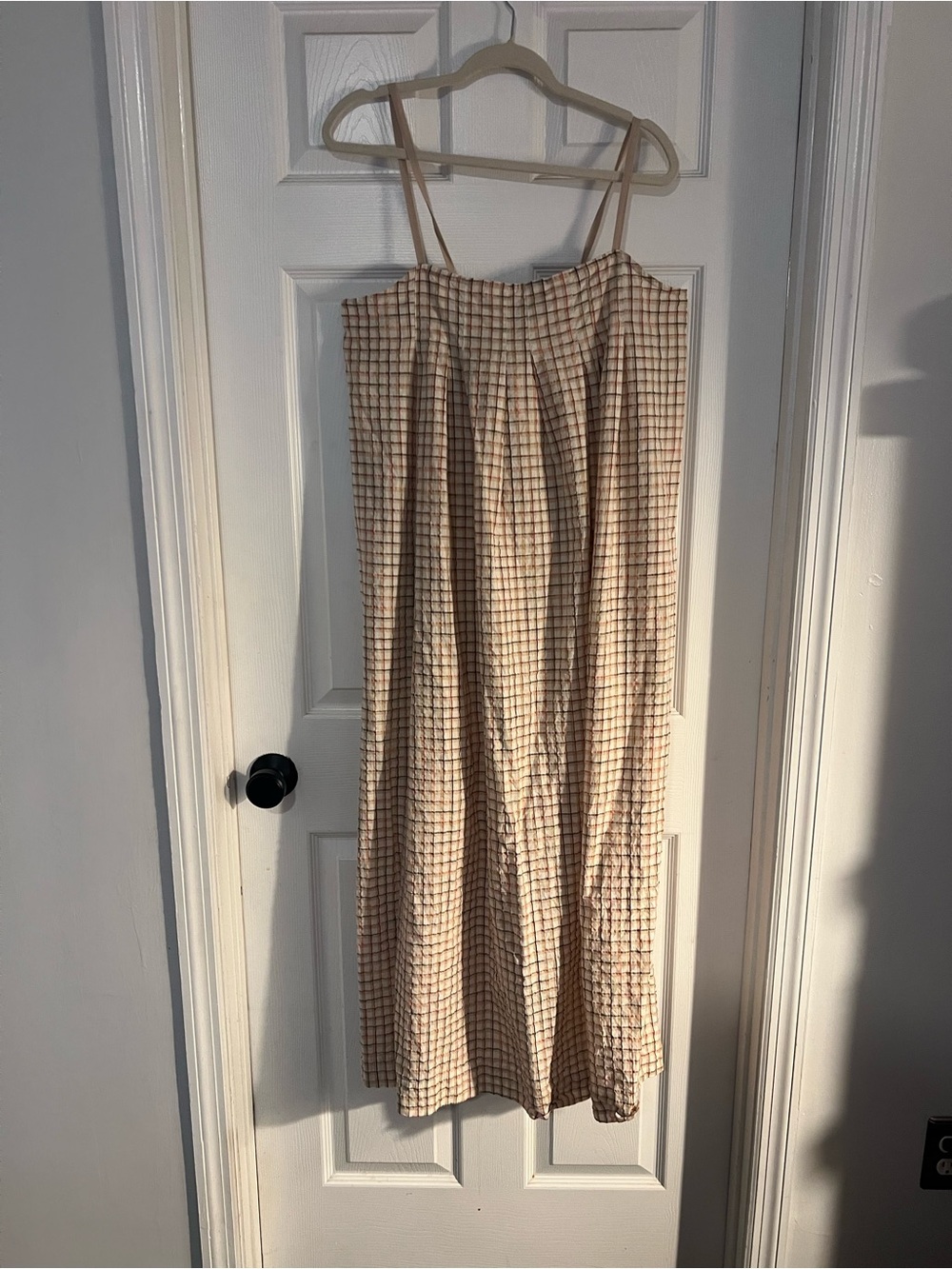 LOFT cream multicolor windowpane striped dress with pockets